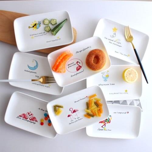 Special Creative Design Handpainted Butter Plate Rectangle Dishes Breakfast Ceramic Dishes Cartoon Dessert Plate Dishes