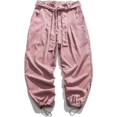 Corduroy Casual Pants Mens Loose Drawstring Trousers Solid Color Autumn Plus Size 4XL 5XL Straight Pants Japanese Fashion