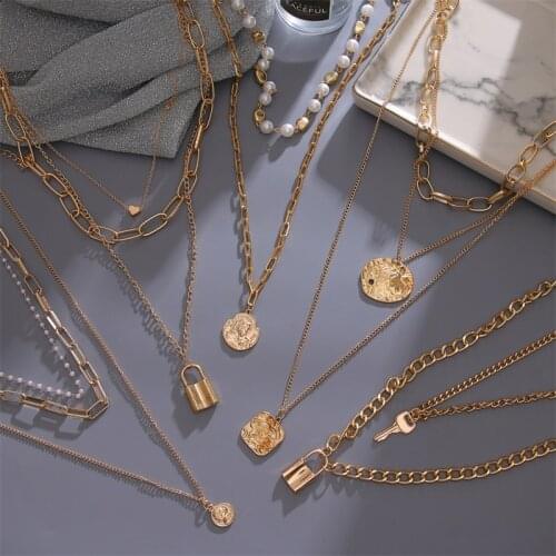 2020 Vintage Multilayer Gold Choker Necklaces For Women Girl New Brinco Pearl Pendant Necklace Fashion Jewelry