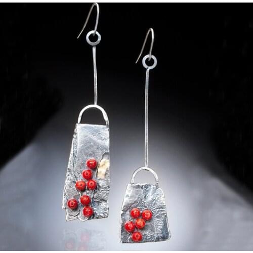Vintage Simple Athena Drop Earrings S925 Silver Color Red Coral Dangle Earrings For Women Wedding Party Jewelry Gifts B4D512