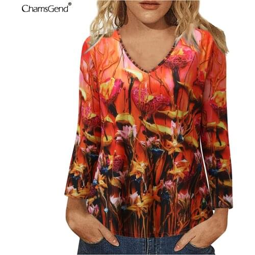Autumn Women Flower Print T Shirt Casual V-Neck Long Sleeve Fashion Top T-Shirt Harajuku Pullover Tees Mujer Camisetas Chemise