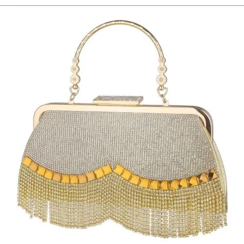 Women Handbags Luxury Designer Clutches 2021 New Rhinestone Banquet Gold Evening Party Purse Chain Shoulder Bag