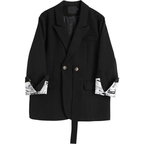 2021 New Womens Fashion Korean Style Button Double-breasted Oversized Office Blazer Coat Office Ladies Elegant Patchwork Blazers