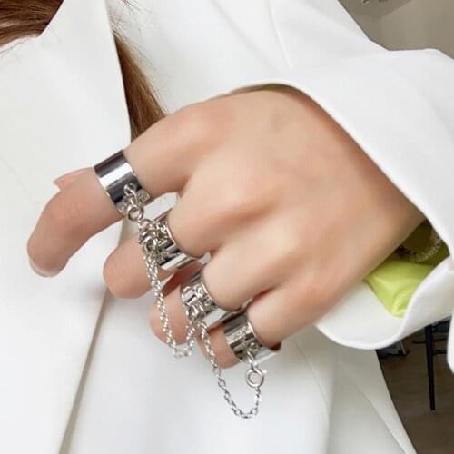 New Punk Style Chain Link Multiple Finger Open Rings for Women Party Concert Ceremony Fashion Jewelry Gift Wholesale 2021