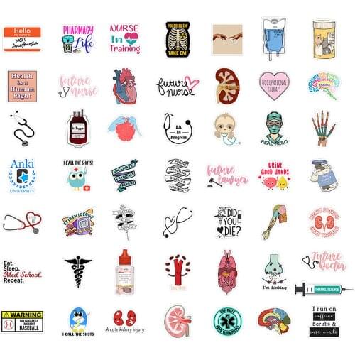 10/50Pcs Doctor Nurse Stethoscope Stickers for Waterproof Motorcycle Laptop Skateboard Luggage Bags Notebook DIY Sticker Decals