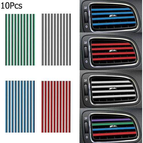 10pcs Car Styling Mouldings Air Outlet Trim Strip Auto Air Vent Grilles Rim Trim Cars Decoration Strips Chrome Car Accessories