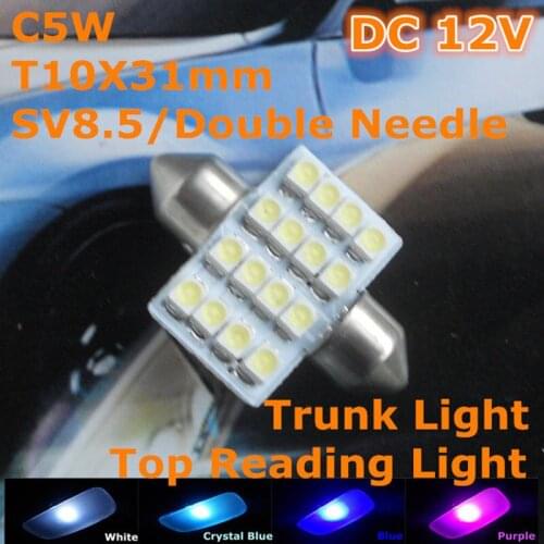 12V LED Car Double Needle Bulb Lamp(4*4*1210 SMD Lamp)C5W 31mm for Top Reading Licence Board Light
