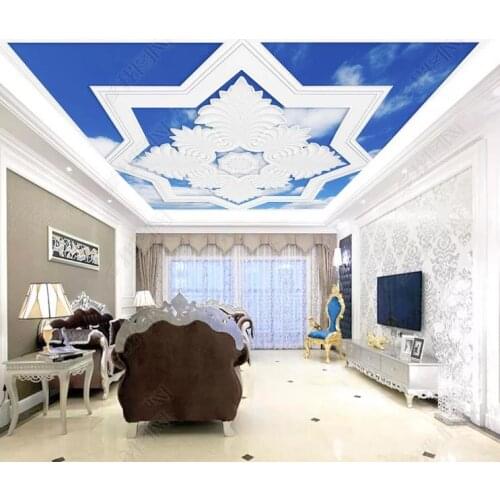 1814 3D Blue Background White Super Star White Printing stretch ceiling film for workshop ceiling decoration