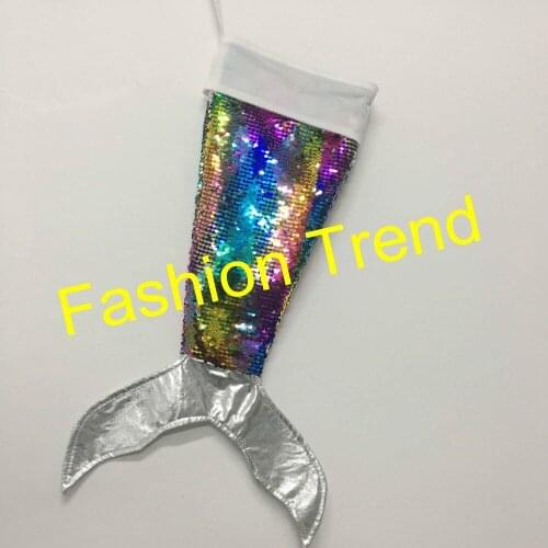 200pcs/lot wholesale 5 colors Christmas mermaid tail stockings kids candy bag sequins double side indoor & outdoor decoration