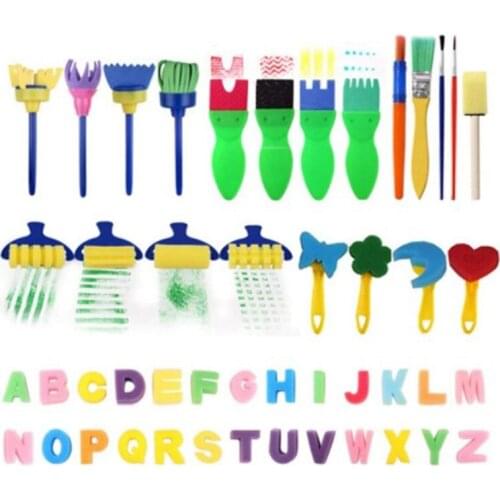 47 Pieces Sponge Paint Brushes Set Kids Early Learning Drawing Tools Sponge Brushes Set with Letters