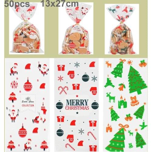 50Pcs Xmas Cookie Packing Bags Christmas Cellophane Party Bags Treat Candy Bag Festival Party Favor Gift Merry Christmas