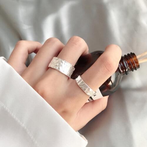 925 Sterling Silver Texture Silver Open Ring Geometric Irregular Surface Finger Ring For Women Gift Wholesale S-R675