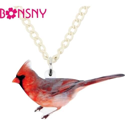 Bonsny Acrylic Cardinal Bird Necklace Choker Sweet Animal Jewelry New Charms Party Gift Decorations Accessory Women Girls Ladies