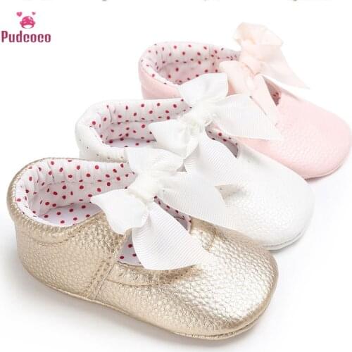Pudcoco Brand Kids Baby Shoes Girl Leather PU Bowknot Princess Toddler Slip Into Prewalkers Tenis 0-18 M First Walkers Shoes