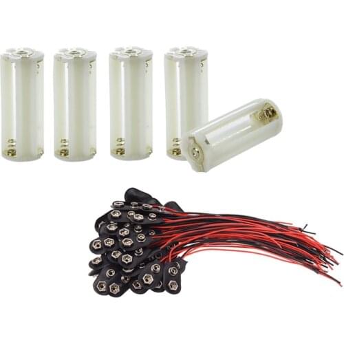 5 Pcs Cylindrical 3 X AAA Battery Plastic Holder Box & 50 Pcs 2 Wire Terminals 9V Batteries Clip Connectors Holder