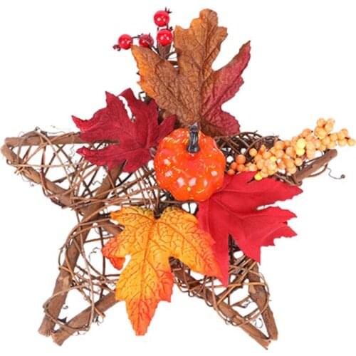 Decorative Flowers Wreath Simulation Of Autumn Leaves Pumpkin Ornament Thanksgiving Hanging Foam Front Door Decoration Fake Vine