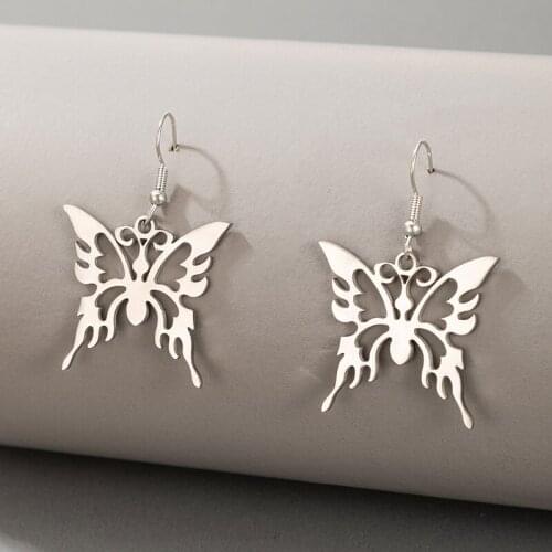 HuaTang Elegant Silver Color Butterfly Drop Earrings for Women Lovely Hollow Earrings Female Party Ear Hanging Jewelry Brincos