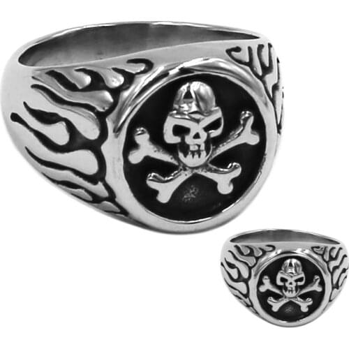 Flame Skull and Bones Biker Ring Stainless Steel Jewelry Vintage the Order of Death Motor Biker Mens Rings Wholesale SWR0937