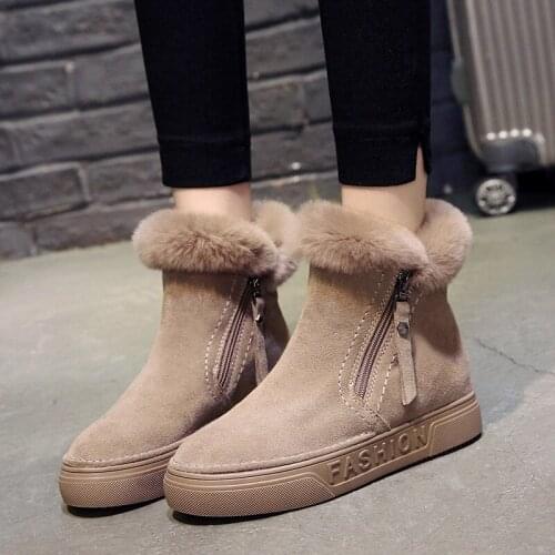 Short Boots 2020 Winter Suede Plush Flat Shoes Warm Casual Womens Boots Snow Boots Q10-29