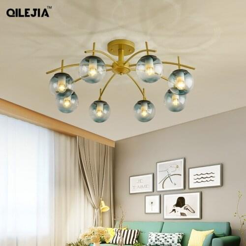 Nordic Living Room Chandeliers Minimalism Light Luxury Glass Ball Cover Bedroom Study Dining Room Personalized Decor E27 Lamp