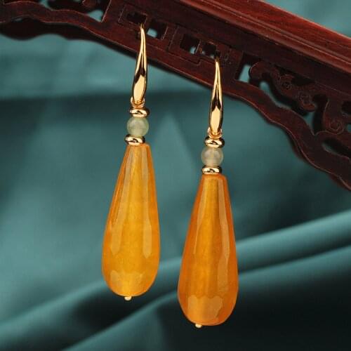 Fashion Vintage Yellow Water droplets Drop earrings,Nature stones earrings,Ethnic Jewelry for women