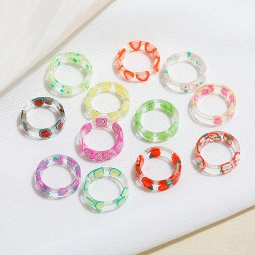 Fashion Women Fruit Finger Rings For Friends Resin Unadjustable Circle Rings Yellow Circle Ring Lemon slice Rings Gift