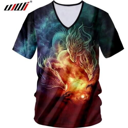 UJWI Men V-neck T-shirt Summer Tops Print Dragon 3d T Shirts Man Hiphop Casual Tshirt Homme Galaxy Space Tee Shirts Harajuku 7XL