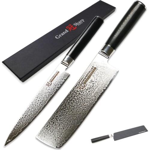 Damascus Knife Set Nakiri Utility Kitchen Knives VG10 Japanese Damascus Stainless Steel Chef Vegetables Slicing Tools Gift Box