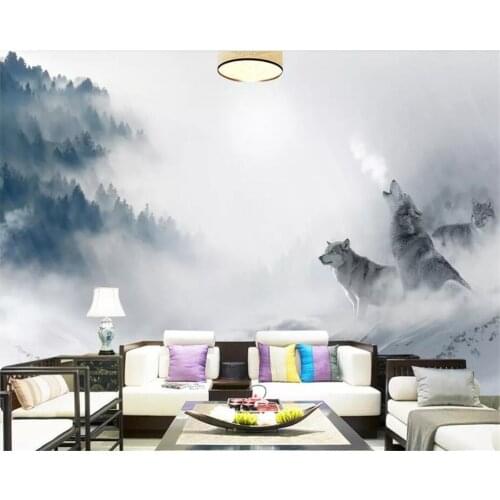 Beibehang High quality mural wallpaper Artistic wonderland forest foggy Wolves TV sofa background wall papel tapiz 3d wallpaper