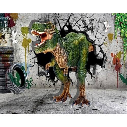 Beibehang Custom wallpapers home decoration murals retro brick wall dinosaur bar restaurant personality background 3d wallpaper
