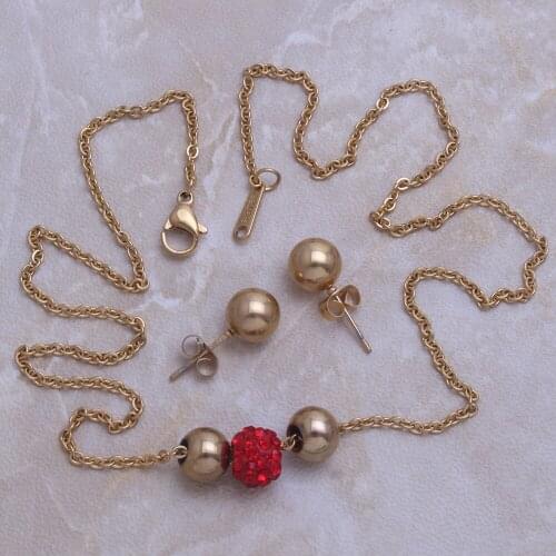 Wholesale Fashion Stainless Steel Jewelry High Quality Round Ball Pendant Necklace & Earrings Set For Woman Jewels SF910011