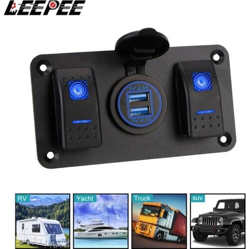 LEEPEE Circuit Control 12-24V Socket Switch Dual USB Port for Car Marine Ship LED Rocker Switch Panel Universal Interior Parts