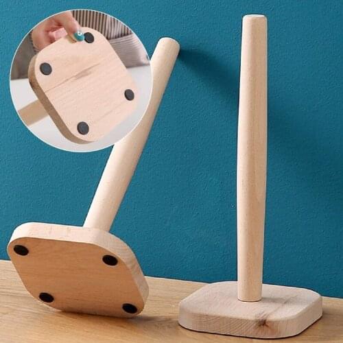 Natural Beech Standing Paper Towel Holder Wrap Storage Rack Roll Paper Holder with Anti-slip Weighted Base Plastic