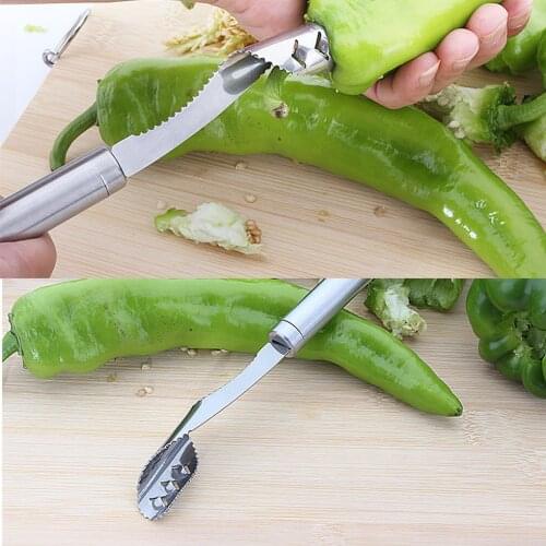 Stainless Steel Vegetable Fruit Pepper Corer Chili Seed Remover with Serrated Edge Kitchen Tools Cute Kitchen Accessories