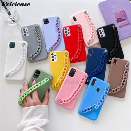 Silicone Wrist Strap Bracelet Phone Case For Samsung Galaxy A32 A12 A42 A52 A72 5G M02S A02S M31s Soft Matte Back Cover Cases