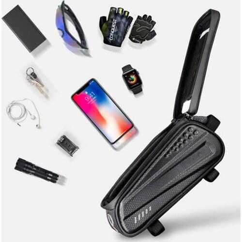 WILD MAN Leather Rainproof Bicycle Front Beam Bag Mountain Bike Accessories Touch Screen Mobile Phone Case Bicycle Storage Bag