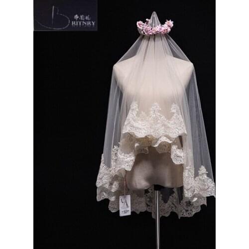 Veu De Noiva Ivory Champagne Wedding Veil Lace Edge Bridal Veil