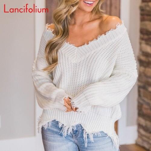 Spring V Neck White Sweater Women Korean Fringe Pull Femme Jumper Ladies Lazy Oaf Pullover Pink Vintage Retro Knitted Sweater