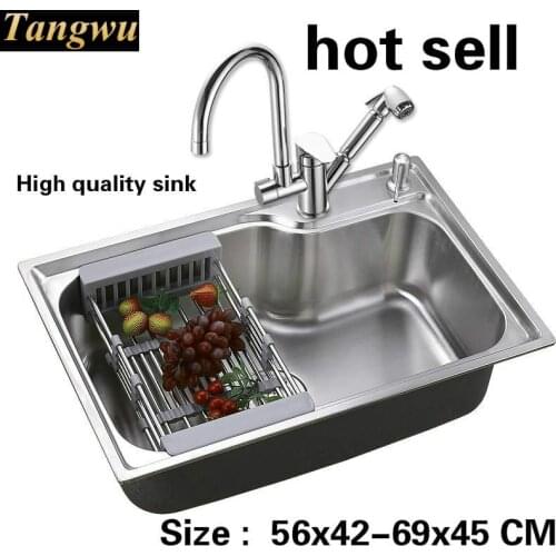 Tangwu drawing 304 stainless steel kitchen sink dish basin single slot 56 x42 - 69 x45 cm