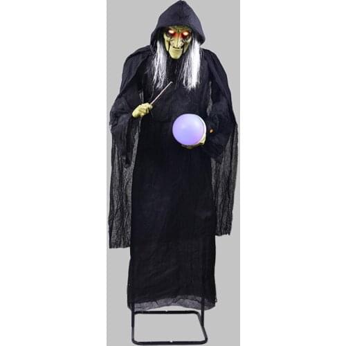 Halloween Decoration Electric Witch Ornament Standing Large Witch Hold Glowing Ball Home Office Ktv Bar Club Creepy Doll Props