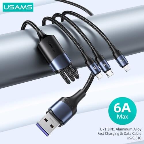 USAMS 3 in 1 Usb Cable For iphone ipad Huawei Honor Samsung OPPO ViVo Cable Fast Charging Cable For IOS Android Charger Cable