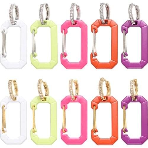 ZHUKOU 1 piece gold/silver color Geometric hoop earrings multicolor Bohemia Enamel crystal drop earrings for women model:VE150