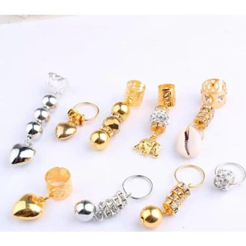 5 PCS Gold And Silver Hair Rings, Reggae Dreadlocks, Beaded Headdress, Plait, Braid, Big Hole, Hair Ring, Shell Pendant