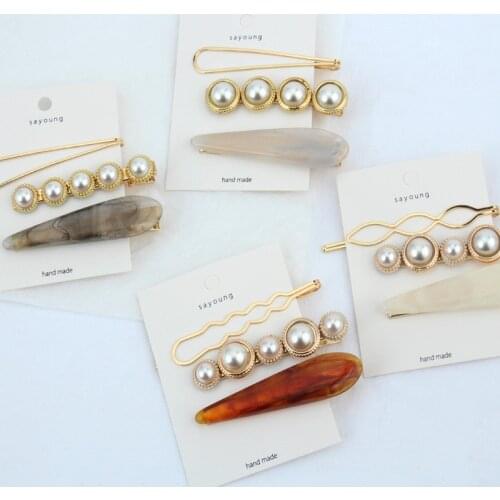 1Set Korea Japan Chic Design Metal Gold Pearl Irregular Acetate Hair Clip for Women Girl Wedding Party Hair Accessories Jewelry