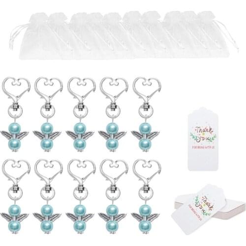 10Pcs Angel Favor Keychains Plus Organza Bags Plus Thank You Kraft Tags Guest Return Favors for Baby Shower Bridal Show