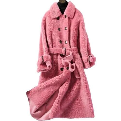 2021 New Autumn Winter Women Elegant Solid Thick Warm Lambswool Real Wool Fur Jacket Female Sheep Shearing Long Coats Parka Z265