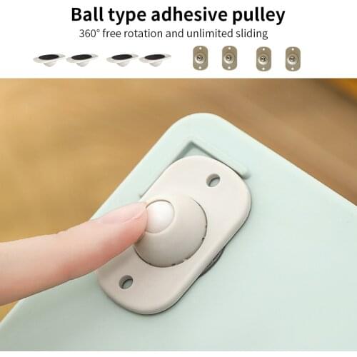 4pcs Adhesive Stainless Steel Pulley Universal Furniture Storage Box Roller Self Casters Pulley For Cabinet Trash 360° Caster