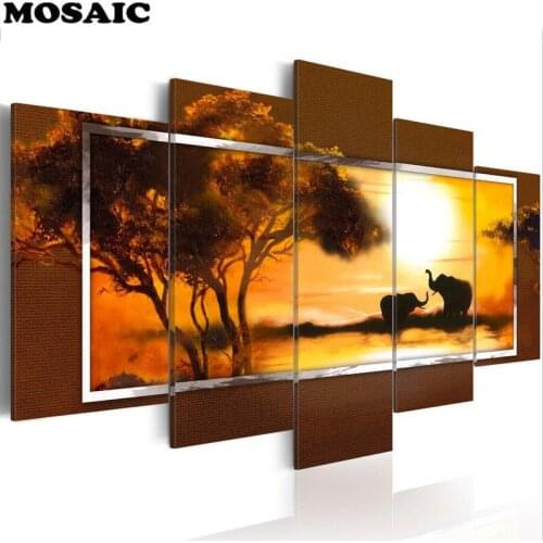 5 pcs diy diamond painting Elephant diamond embroidery full square diamond mosaic rhinestone painting African animal wall art