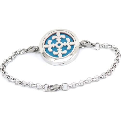 5pcs Fleur de lis 30mm Aromatherapy Essential Oils Stainless Steel Perfume Diffuser Locket bracelet(length7-8") include pads