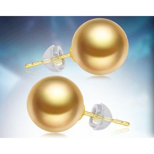 80%OFF 9.5-10mm Akoya AAA+++ Yellow Golden Akoya Pearls Earrings 14kt Gold